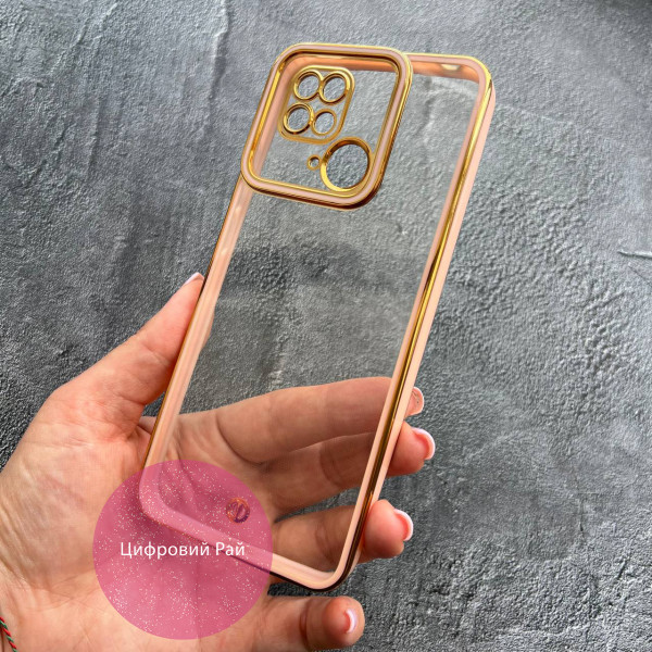 Чохол для Xiaomi Redmi 10С / Xiaomi Poco C40 прозорий чохол з персиковим бортиком та золотою обводкою