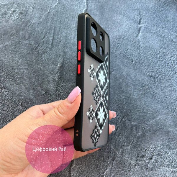 Чехол для Xiaomi Redmi Note 13 Pro 5G / Xiaomi Poco X6 5G черно-белая вышиванка рушник