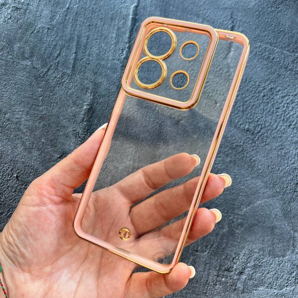 Чехол для Xiaomi Redmi Note 13 Pro 5G / Xiaomi Poco X6 5G прозрачный чехол с персиковым бортиком и золотой обводкой