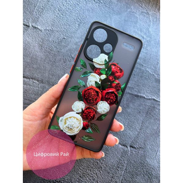Чехол для Xiaomi Redmi Note 13 Pro Plus красно-белые пионы