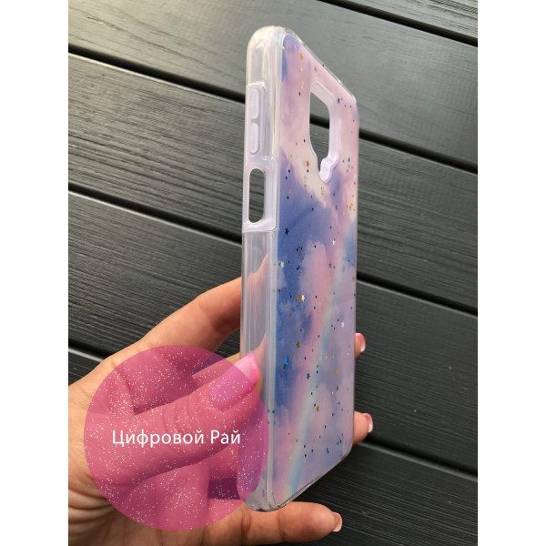 Чехол для Xiaomi Redmi Note 9s / Note 9 Pro / Note 9 Pro Max Акриловый чехол с блестками дай/синий с розовым