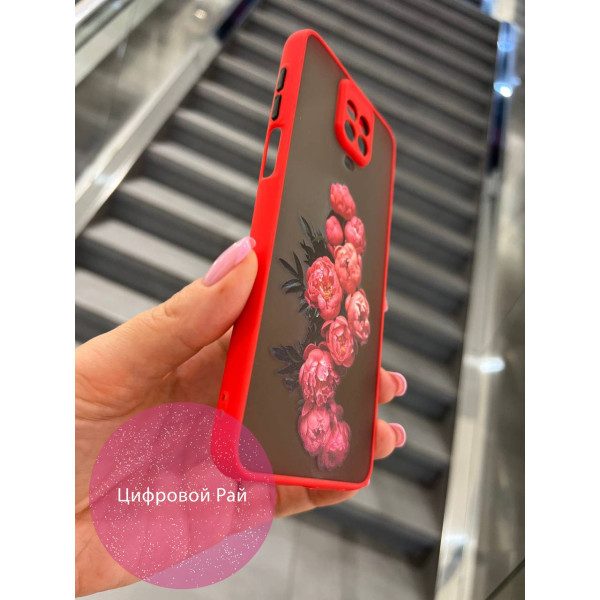 Чехол для Xiaomi Redmi Note 9s / Note 9 Pro / Note 9 Pro Max чехол с пионами красный бортик