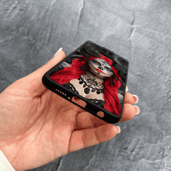 Чехол для Xiaomi Redmi Note 9s / Note 9 Pro / Note 9 Pro Max с защитой камеры девушка Санта-Муэрте в розах